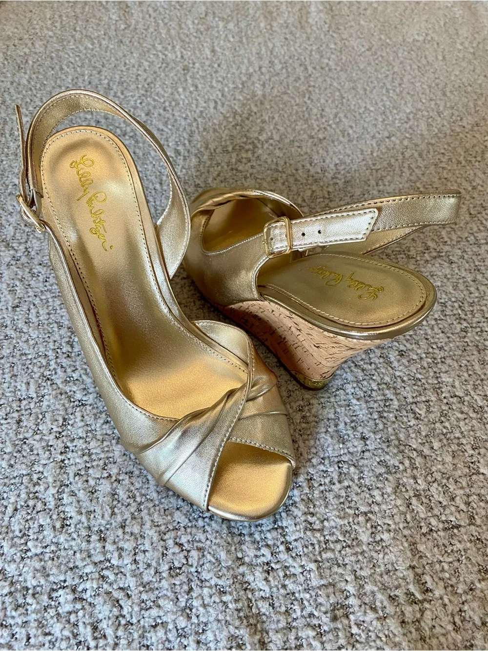 Lily Pulitzer Metallic Gold Wedge Slingback Heels - Women Shoes